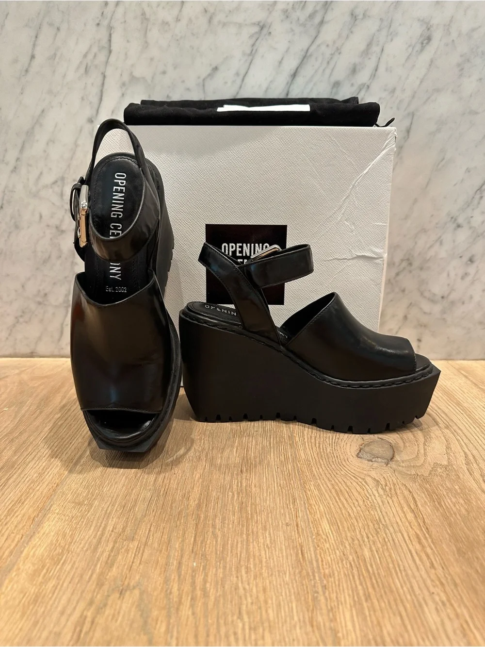 Opening Ceremony black Leather Platform Sandals